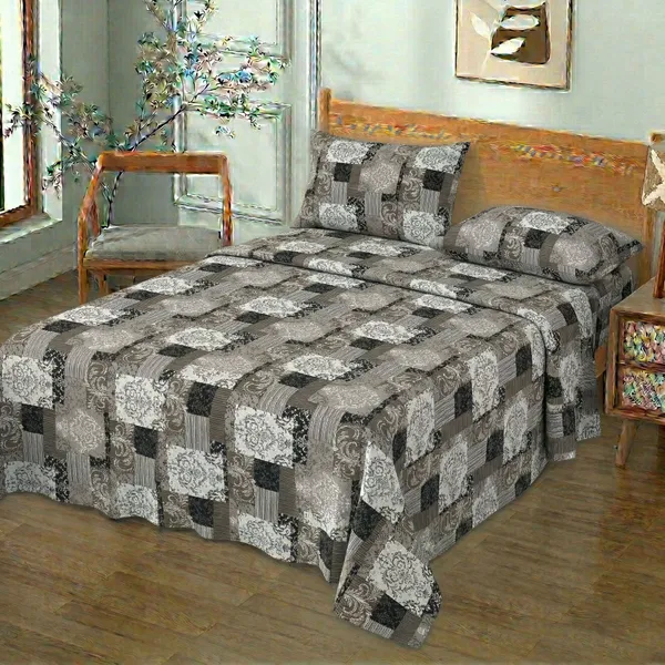 Homiee_Cotton_Double_Flat_280_Tc_Floral_1_Summer_Bedsheet_With_2_Pillow_Covers_(Grey_Goose)