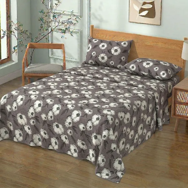 Homiee_Cotton_Double_Flat_280_Tc_Floral_1_Summer_Bedsheet_With_2_Pillow_Covers_(Cloudy_Grey)