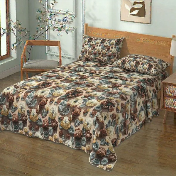 Homiee_Cotton_Double_Flat_280_Tc_Floral_1_Summer_Bedsheet_With_2_Pillow_Covers_(Cocoa)