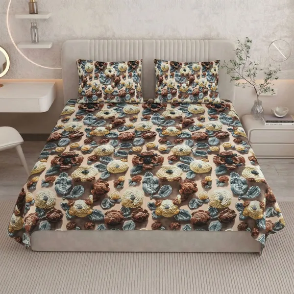 Homiee_Cotton_Double_Flat_280_Tc_Floral_1_Summer_Bedsheet_With_2_Pillow_Covers_(Cocoa)