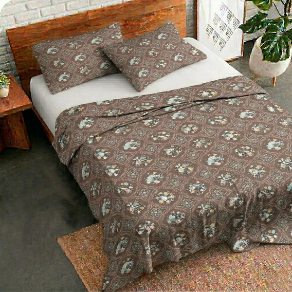 Homiee_Cotton_Double_Flat_280_Tc_Floral_1_Summer_Bedsheet_With_2_Pillow_Covers_(Pine_Cone)