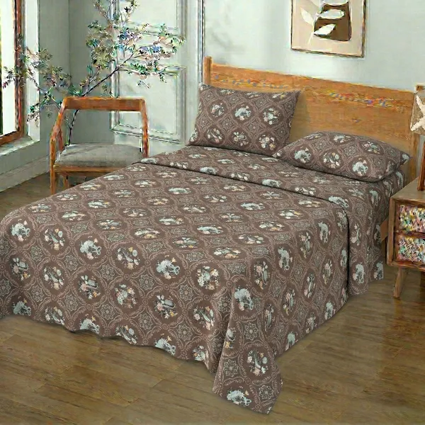 Homiee_Cotton_Double_Flat_280_Tc_Floral_1_Summer_Bedsheet_With_2_Pillow_Covers_(Pine_Cone)