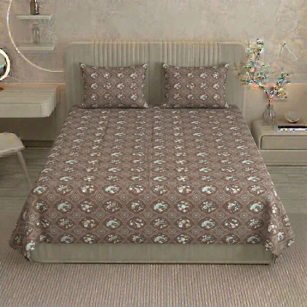 Homiee_Cotton_Double_Flat_280_Tc_Floral_1_Summer_Bedsheet_With_2_Pillow_Covers_(Pine_Cone)