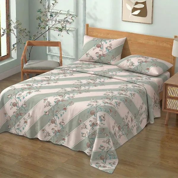 Homiee_Cotton_Double_Flat_280_Tc_Floral_1_Summer_Bedsheet_With_2_Pillow_Covers_(Cascade)