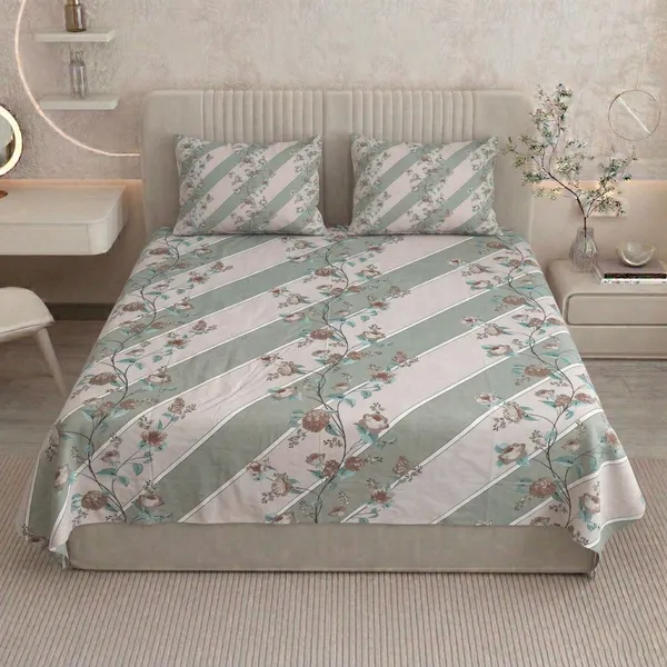 Homiee_Cotton_Double_Flat_280_Tc_Floral_1_Summer_Bedsheet_With_2_Pillow_Covers_(Cascade)