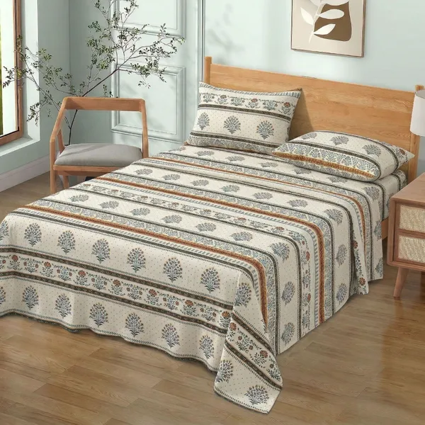 Homiee_Cotton_Double_Flat_280_Tc_Floral_1_Summer_Bedsheet_With_2_Pillow_Covers_(Mercury)
