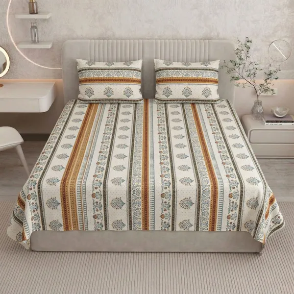 Homiee_Cotton_Double_Flat_280_Tc_Floral_1_Summer_Bedsheet_With_2_Pillow_Covers_(Mercury)