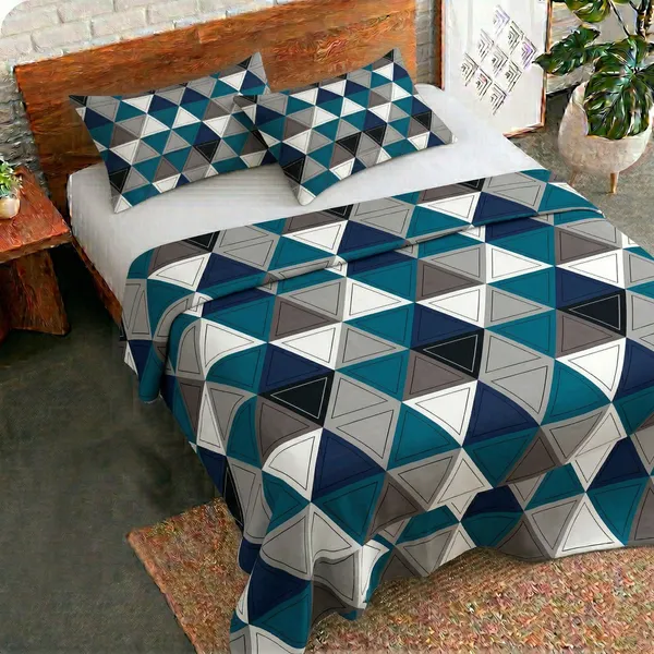Homiee_Cotton_Double_Flat_280_Tc_Floral_1_Summer_Bedsheet_With_2_Pillow_Covers_(Light_Navy_Blue)