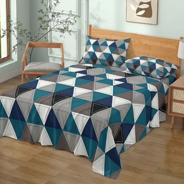 Homiee_Cotton_Double_Flat_280_Tc_Floral_1_Summer_Bedsheet_With_2_Pillow_Covers_(Light_Navy_Blue)