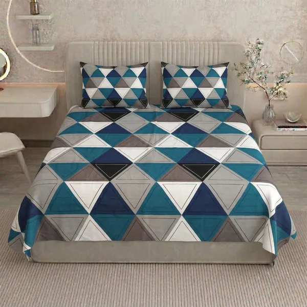 Homiee_Cotton_Double_Flat_280_Tc_Floral_1_Summer_Bedsheet_With_2_Pillow_Covers_(Light_Navy_Blue)