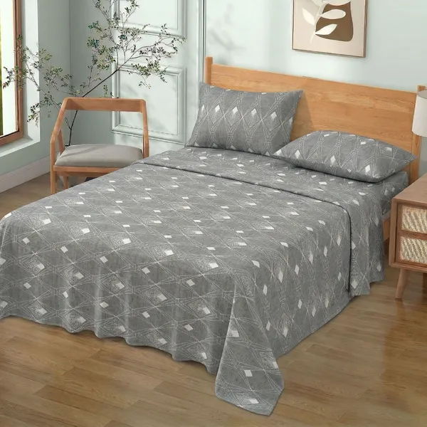 Homiee_Cotton_Double_Flat_280_Tc_Floral_1_Summer_Bedsheet_With_2_Pillow_Covers_(Granite)
