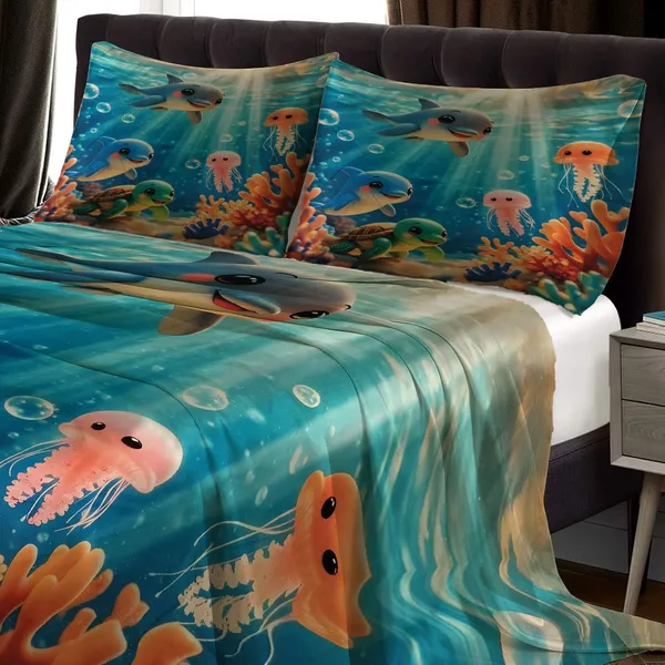 HOMIEE_Cotton_Double_Flat_344_TC_Cartoon_1_Summer_Bedsheet_with_2_Pillow_Covers_(Aqua)