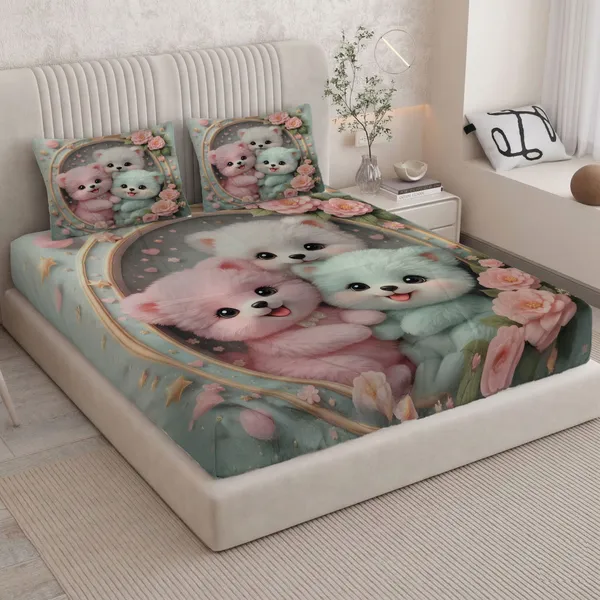 HOMIEE_Cotton_Double_Flat_344_TC_Cartoon_1_Summer_Bedsheet_with_2_Pillow_Covers_(Cute_Puppy)