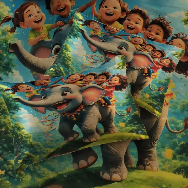 HOMIEE_Cotton_Double_Flat_344_TC_Cartoon_1_Summer_Bedsheet_with_2_Pillow_Covers_(Elephant_Ride)