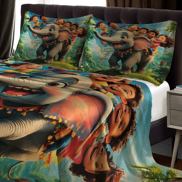 HOMIEE_Cotton_Double_Flat_344_TC_Cartoon_1_Summer_Bedsheet_with_2_Pillow_Covers_(Elephant_Ride)