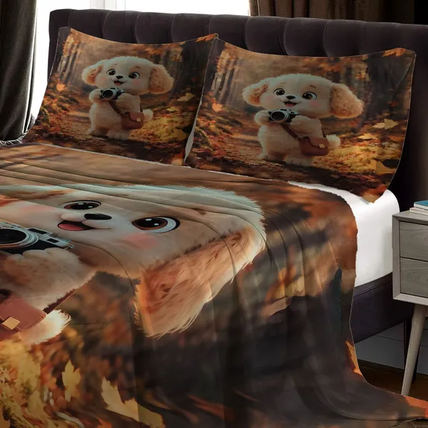 HOMIEE_Cotton_Double_Flat_344_TC_Cartoon_1_Summer_Bedsheet_with_2_Pillow_Covers_(Puppy_Photographer)
