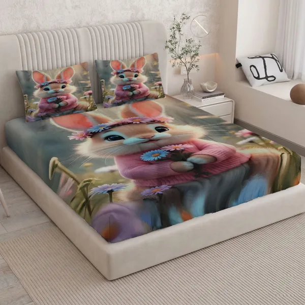 HOMIEE_Cotton_Double_Flat_344_TC_Cartoon_1_Summer_Bedsheet_with_2_Pillow_Covers_(Bunny)