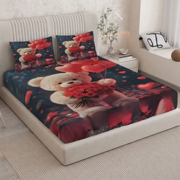 HOMIEE_Cotton_Double_Flat_344_TC_Cartoon_1_Summer_Bedsheet_with_2_Pillow_Covers_(Teddy_Love)