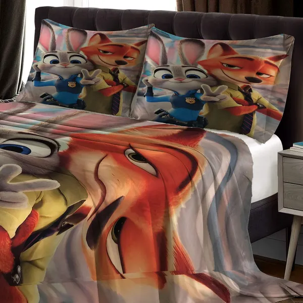 HOMIEE_Cotton_Double_Flat_344_TC_Cartoon_1_Summer_Bedsheet_with_2_Pillow_Covers_(Zootopia)