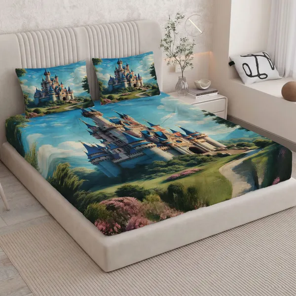 HOMIEE_Cotton_Double_Flat_344_TC_Cartoon_1_Summer_Bedsheet_with_2_Pillow_Covers_(Cindrella_Castle)