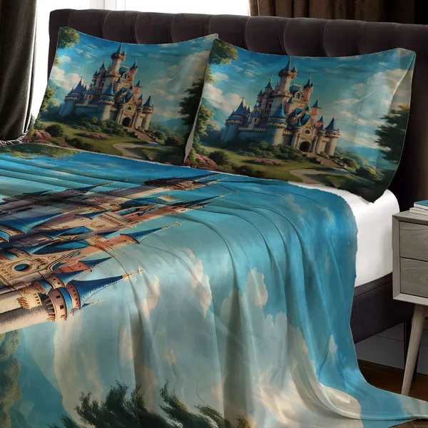 HOMIEE_Cotton_Double_Flat_344_TC_Cartoon_1_Summer_Bedsheet_with_2_Pillow_Covers_(Cindrella_Castle)