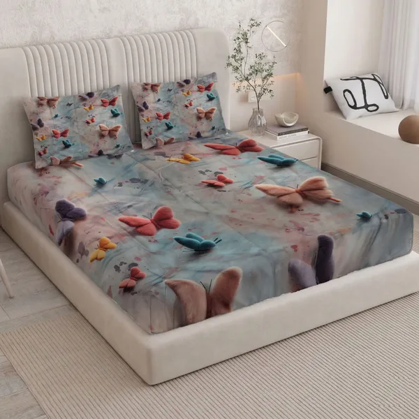 HOMIEE_Cotton_Double_Flat_344_TC_Cartoon_1_Summer_Bedsheet_with_2_Pillow_Covers_(Butterfly)