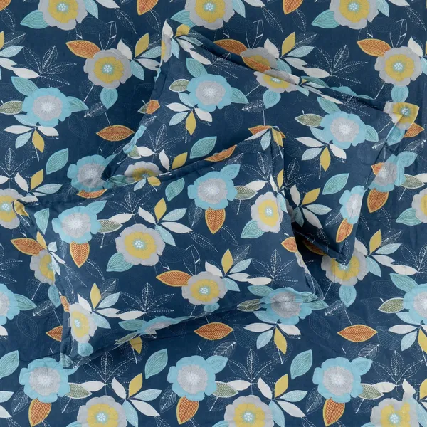 HOMIEE_Cotton_Single_Flat_244_TC_Floral_1_Summer_Bedsheet_with_2_Pillow_Covers_(Blue)