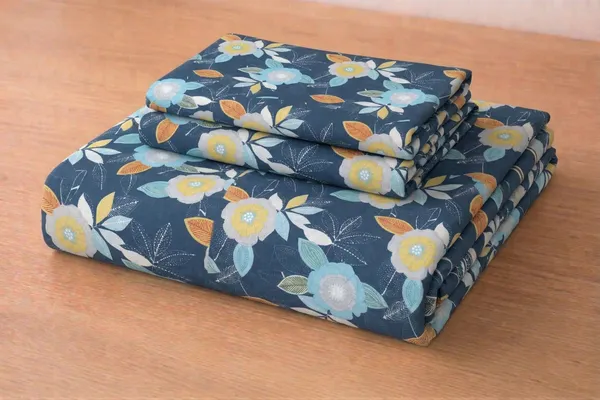 HOMIEE_Cotton_Single_Flat_244_TC_Floral_1_Summer_Bedsheet_with_2_Pillow_Covers_(Blue)