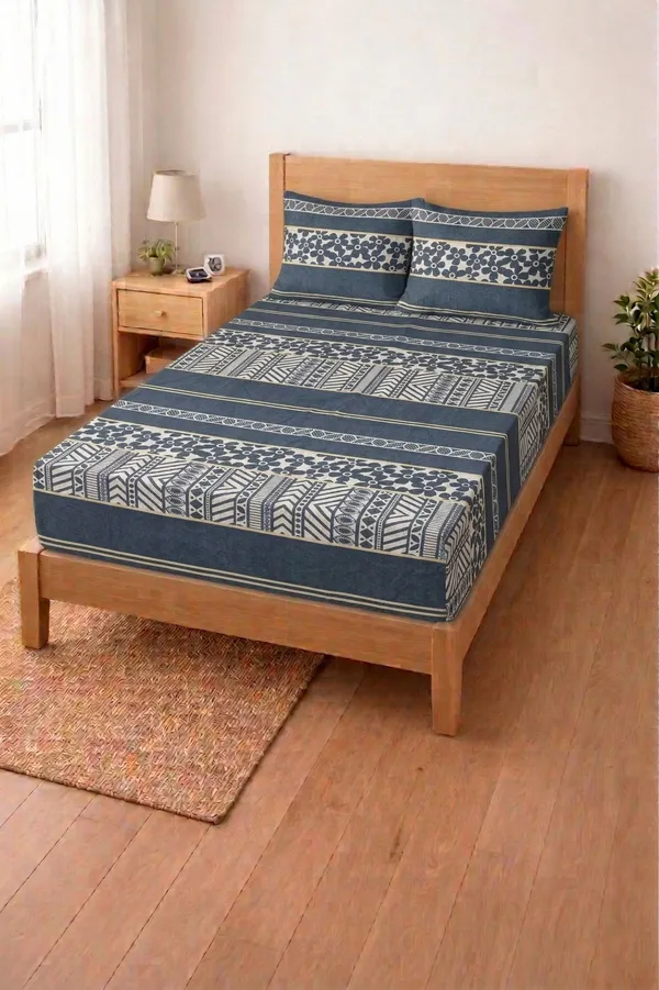 HOMIEE_Cotton_Single_Flat_244_TC_Floral_1_Summer_Bedsheet_with_2_Pillow_Covers_(Slate)