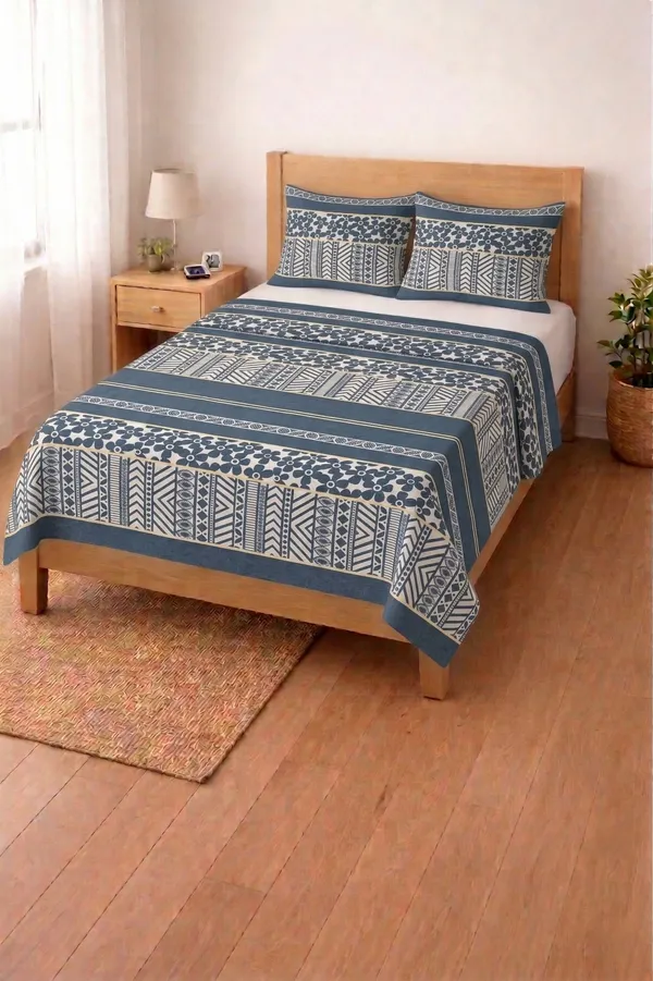 HOMIEE_Cotton_Single_Flat_244_TC_Floral_1_Summer_Bedsheet_with_2_Pillow_Covers_(Slate)