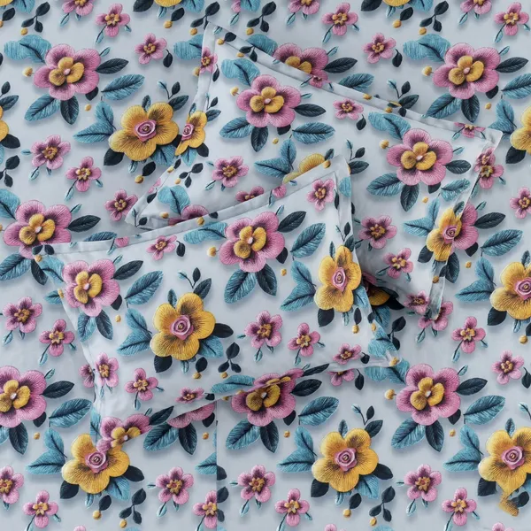 HOMIEE_Cotton_Single_Flat_244_TC_Floral_1_Summer_Bedsheet_with_2_Pillow_Covers_(Grey)