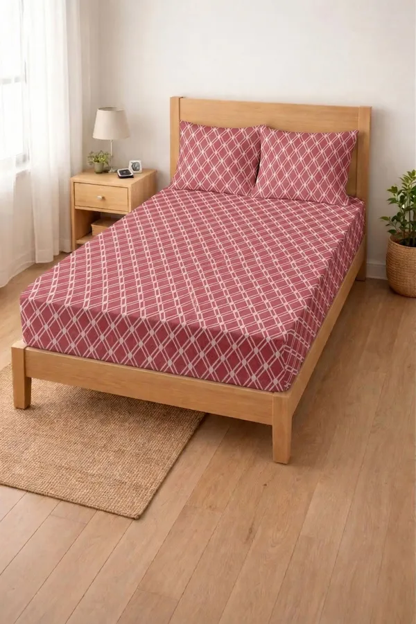 HOMIEE_Cotton_Single_Flat_244_TC_Floral_1_Summer_Bedsheet_with_2_Pillow_Covers_(Light_Maroon)