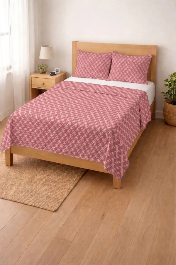 HOMIEE_Cotton_Single_Flat_244_TC_Floral_1_Summer_Bedsheet_with_2_Pillow_Covers_(Light_Maroon)