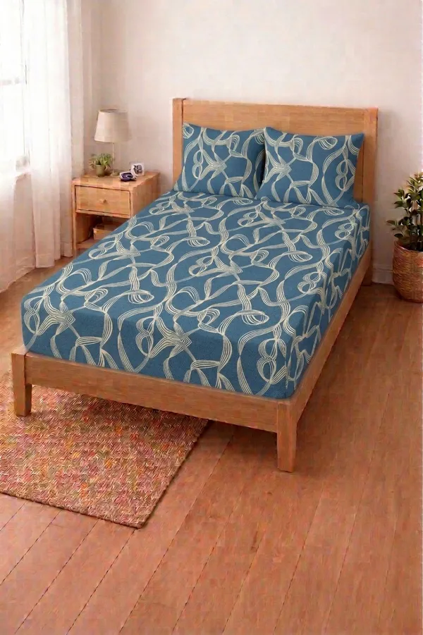 HOMIEE_Cotton_Single_Flat_244_TC_Floral_1_Summer_Bedsheet_with_2_Pillow_Covers_(Metallic_Blue)