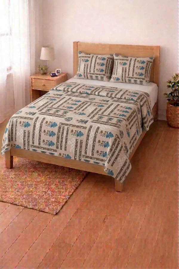 HOMIEE_Cotton_Single_Flat_244_TC_Floral_1_Summer_Bedsheet_with_2_Pillow_Covers_(Martini)
