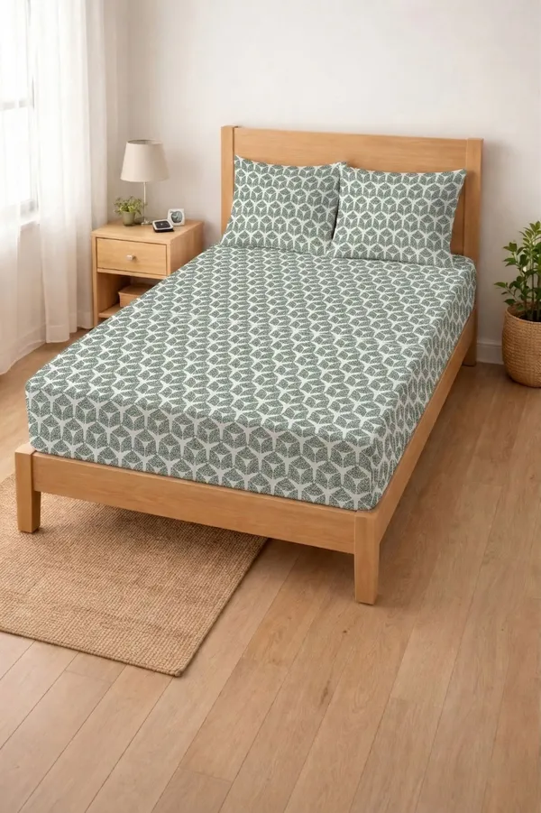 HOMIEE_Cotton_Single_Flat_244_TC_Floral_1_Summer_Bedsheet_with_2_Pillow_Covers_(Silver)