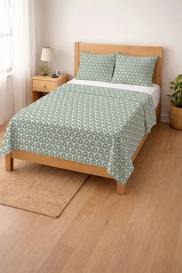 HOMIEE_Cotton_Single_Flat_244_TC_Floral_1_Summer_Bedsheet_with_2_Pillow_Covers_(Silver)