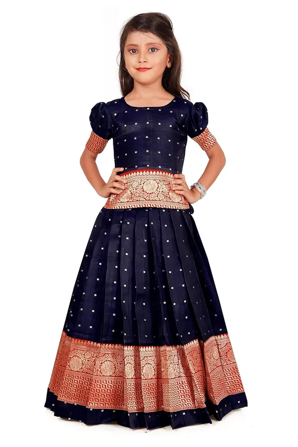 Feliz_The_Designer_Studio_Girl_S_Round_Neck_Half_Sleeve_Pattu_Pavadai_Silk_Lehenga_Choli_For_1_10_Years