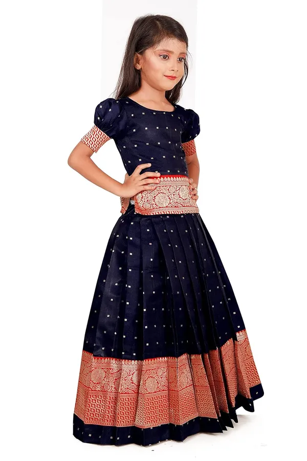 Feliz_The_Designer_Studio_Girl_S_Round_Neck_Half_Sleeve_Pattu_Pavadai_Silk_Lehenga_Choli_For_1_10_Years