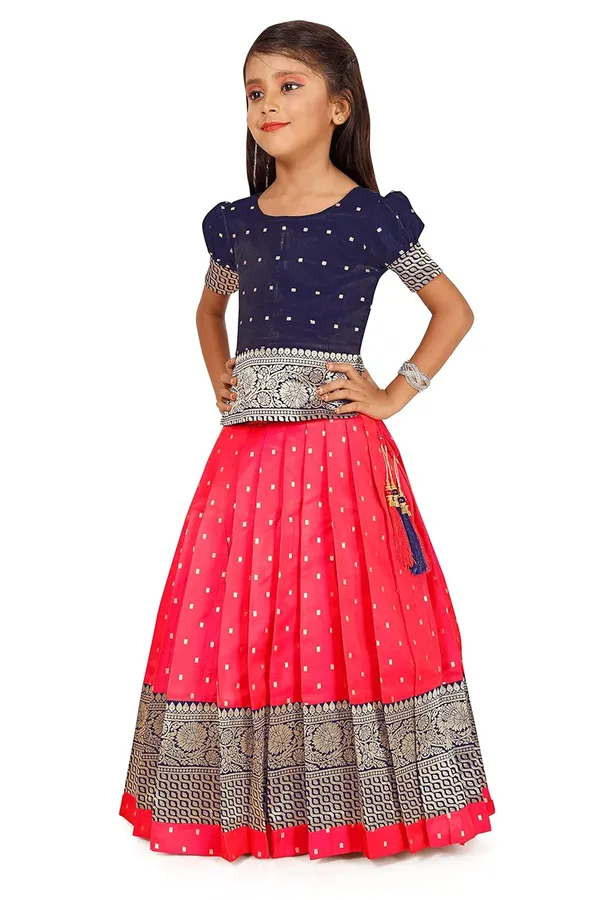 Feliz_The_Designer_Studio_Girl_S_Round_Neck_Half_Sleeve_Pattu_Pavadai_Silk_Lehenga_Choli_For_1_10_Years