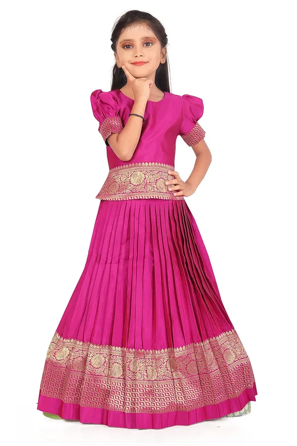 Feliz_The_Designer_Studio_Girl_S_Round_Neck_Half_Sleeve_Pattu_Pavadai_Silk_Lehenga_Choli_For_1_10_Years