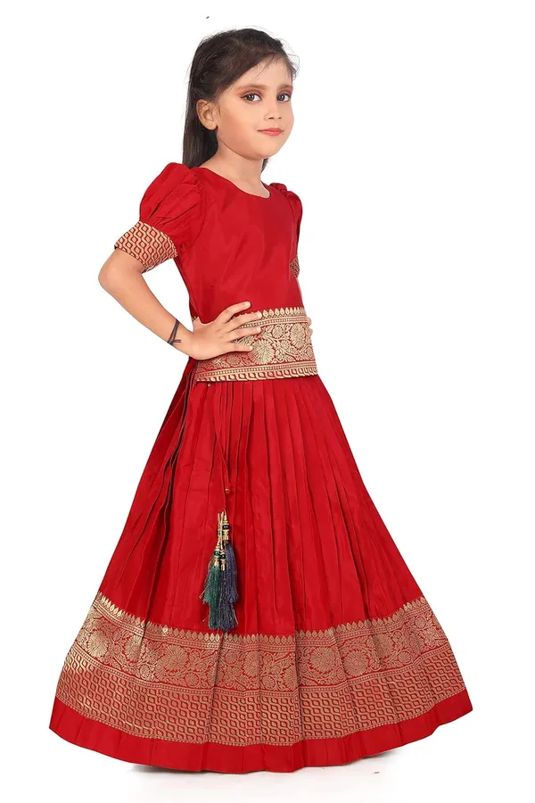 Feliz_The_Designer_Studio_Girl_S_Round_Neck_Half_Sleeve_Pattu_Pavadai_Silk_Lehenga_Choli_For_1_10_Years