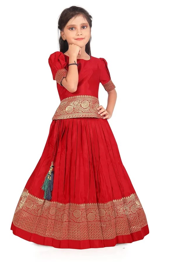 Feliz_The_Designer_Studio_Girl_S_Round_Neck_Half_Sleeve_Pattu_Pavadai_Silk_Lehenga_Choli_For_1_10_Years