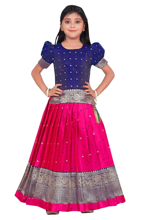 Feliz_The_Designer_Studio_Girl_S_Round_Neck_Half_Sleeve_Pattu_Pavadai_Silk_Lehenga_Choli_For_1_10_Years