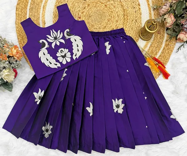Kids_South_Indian_Embrodairy_Traditional_Pattu_Pavadai_Silk_Blend_Readymade_Lehenga_Choli_Dress_For_Girls