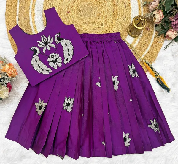 Kids_South_Indian_Embrodairy_Traditional_Pattu_Pavadai_Silk_Blend_Readymade_Lehenga_Choli_Dress_For_Girls