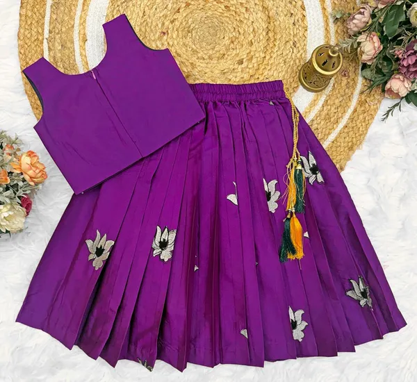 Kids_South_Indian_Embrodairy_Traditional_Pattu_Pavadai_Silk_Blend_Readymade_Lehenga_Choli_Dress_For_Girls