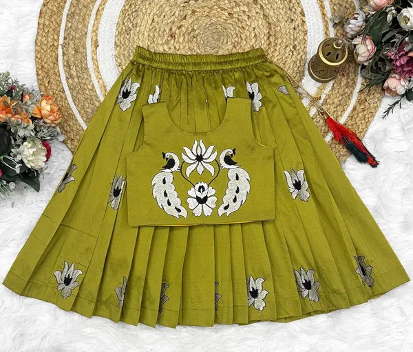 Kids_South_Indian_Embrodairy_Traditional_Pattu_Pavadai_Silk_Blend_Readymade_Lehenga_Choli_Dress_For_Girls