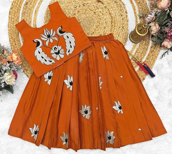 Kids_South_Indian_Embrodairy_Traditional_Pattu_Pavadai_Silk_Blend_Readymade_Lehenga_Choli_Dress_For_Girls