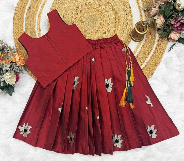 Kids_South_Indian_Embrodairy_Traditional_Pattu_Pavadai_Silk_Blend_Readymade_Lehenga_Choli_Dress_For_Girls